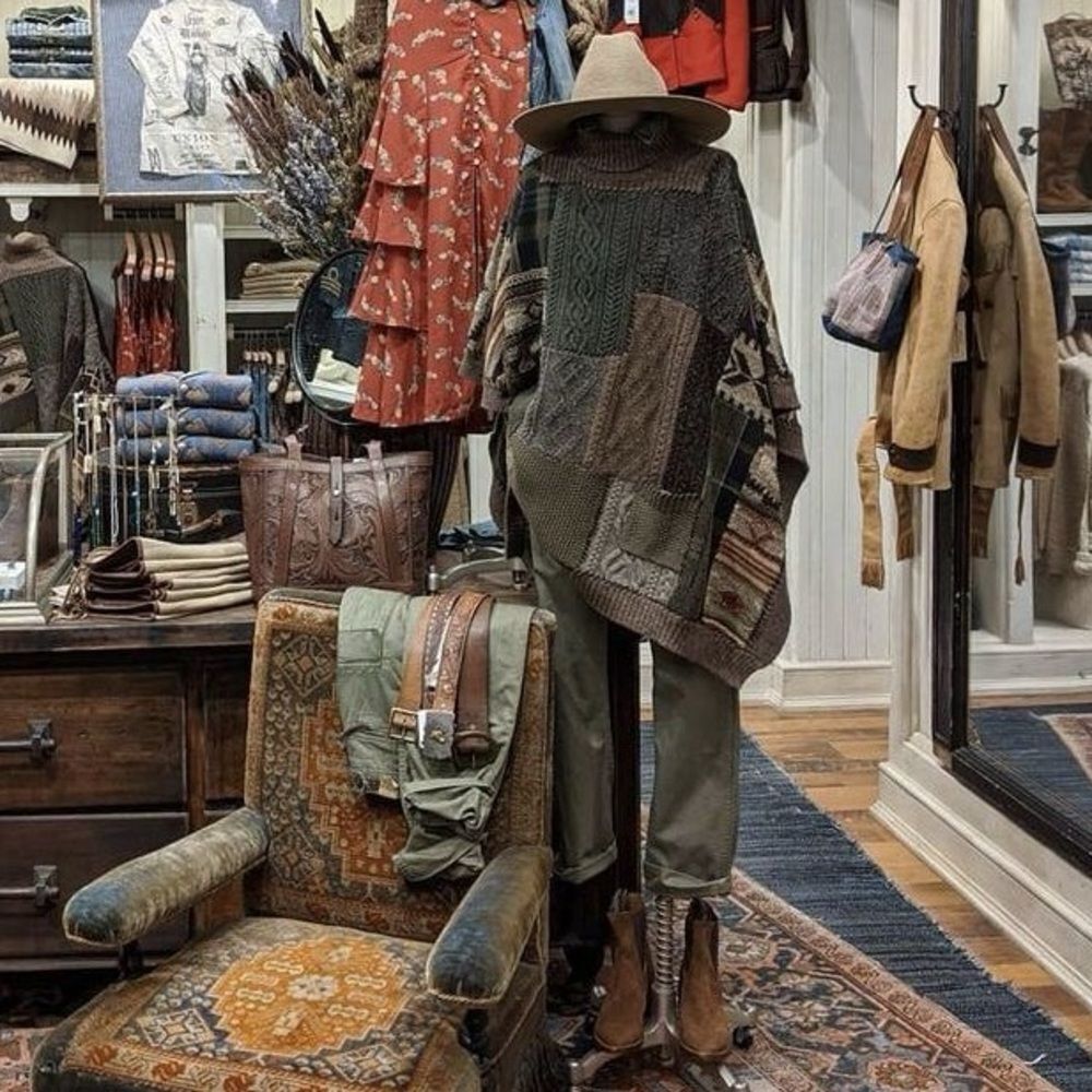Polo Ralph Lauren Turtleneck Knit Poncho Olive and Brown Fair Isle Patchwork - Picture 15 of 16